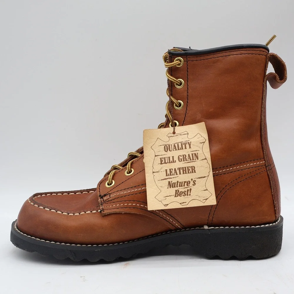 Tuff-Welt Work Boots Mens 7 Vintage Brown Full Grain Leather Moc Toe USA 332